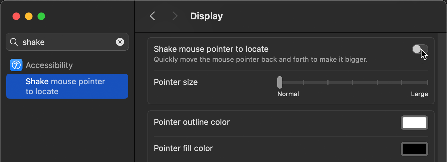 Uncheck Shake mouse pointer to locate