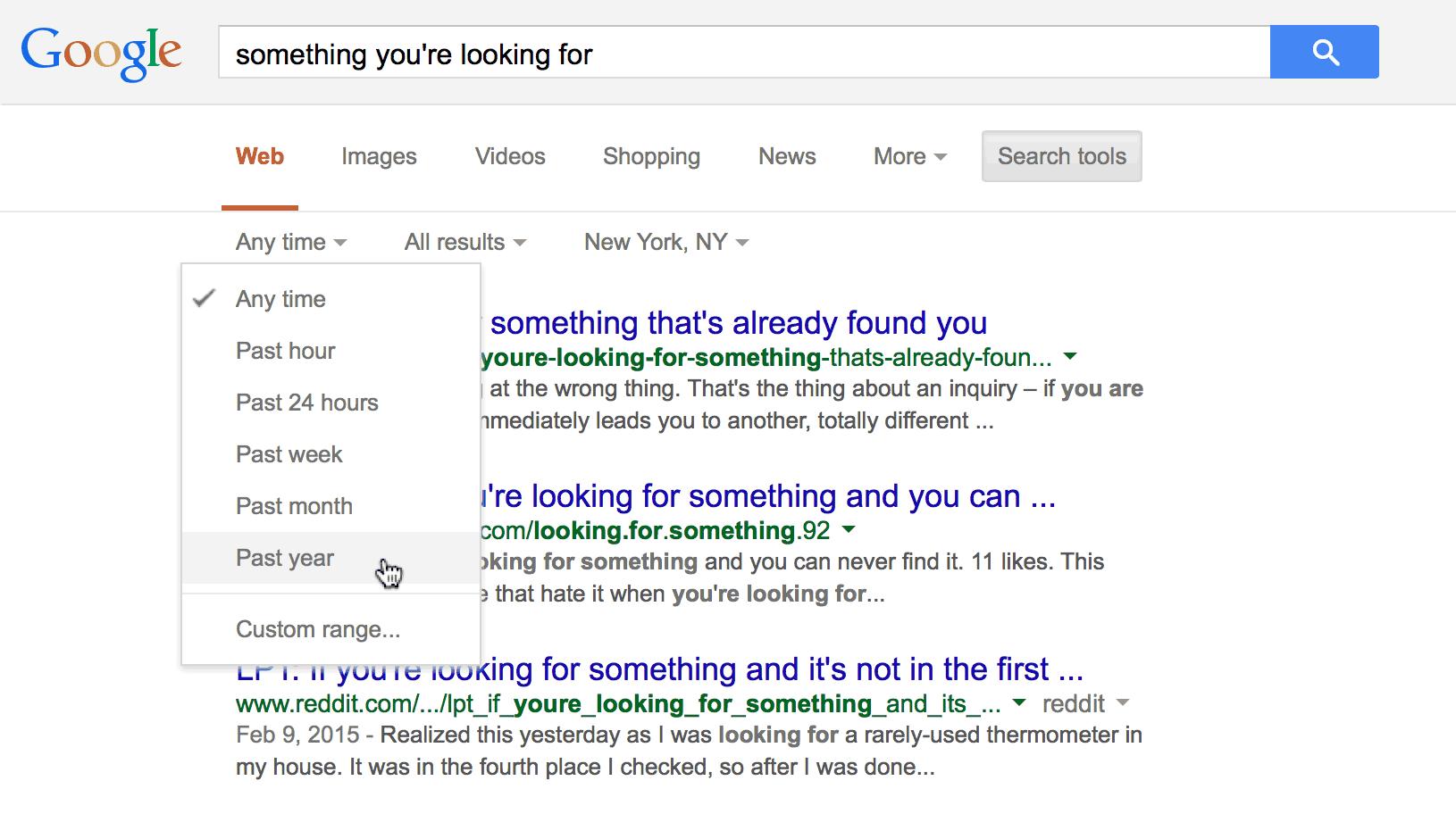 Google search results showing Search tools