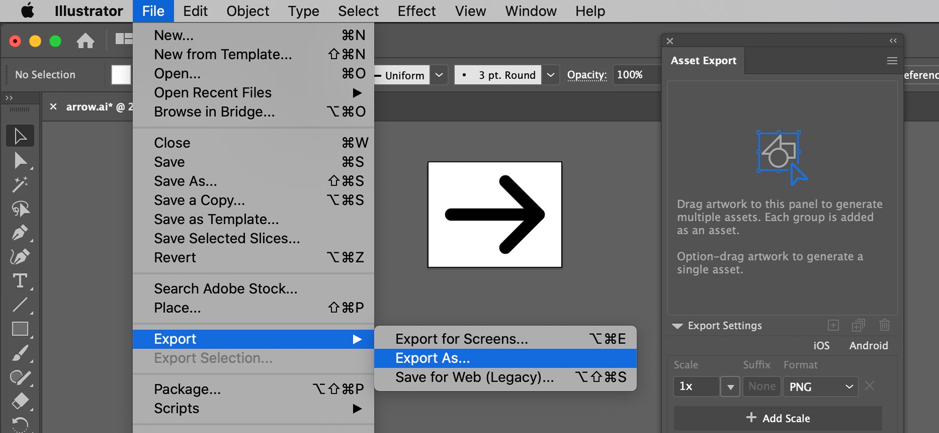Adobe Illustrator Export As