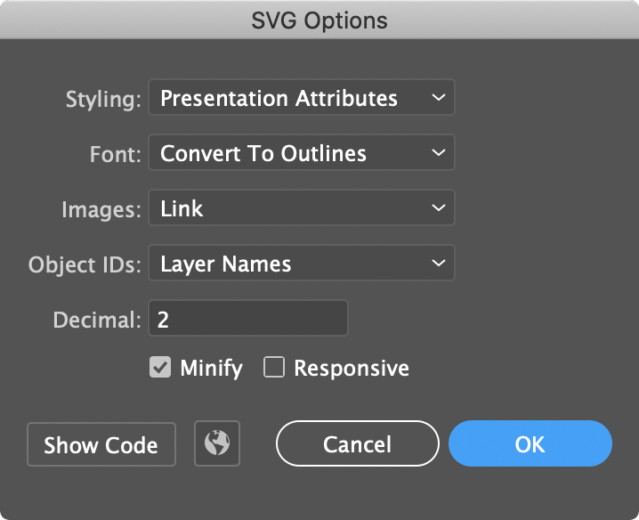 Adobe Illustrator's SVG Export Options