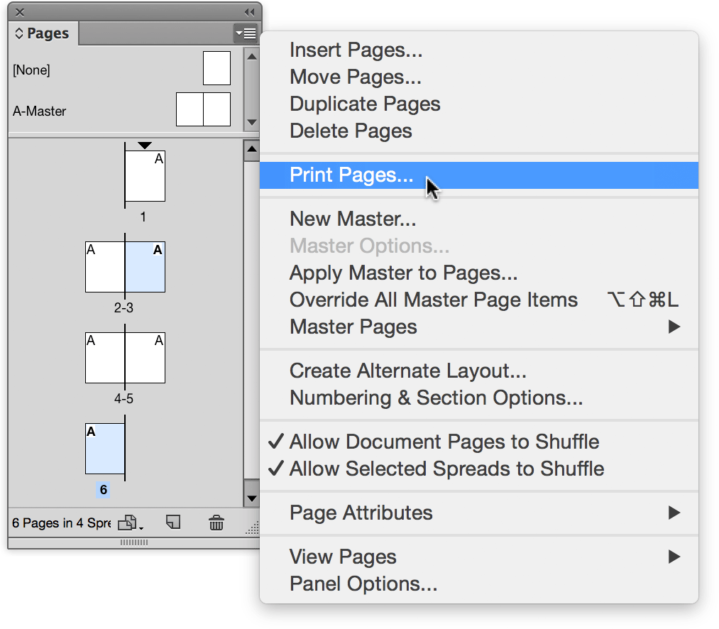 Screenshot showing Print Pages menu item